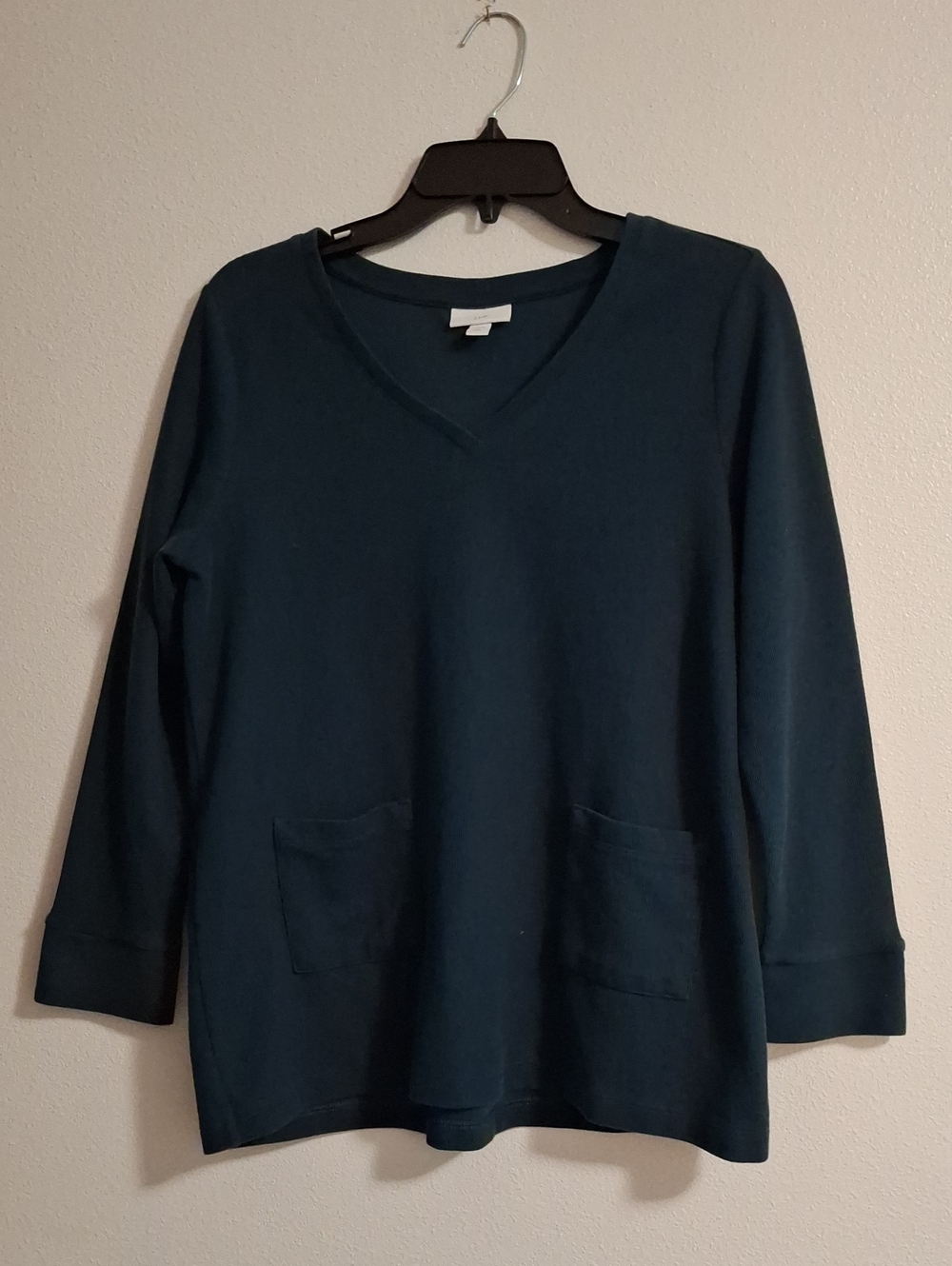 J. Jill Teal V-Neck Long Sleeve Popover Tunic with Front Pockets Size Petite Med